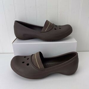 Crocs Juneau Women’s Slip On So 10 Dark Brown Lightweight Stretch Comfort Flats